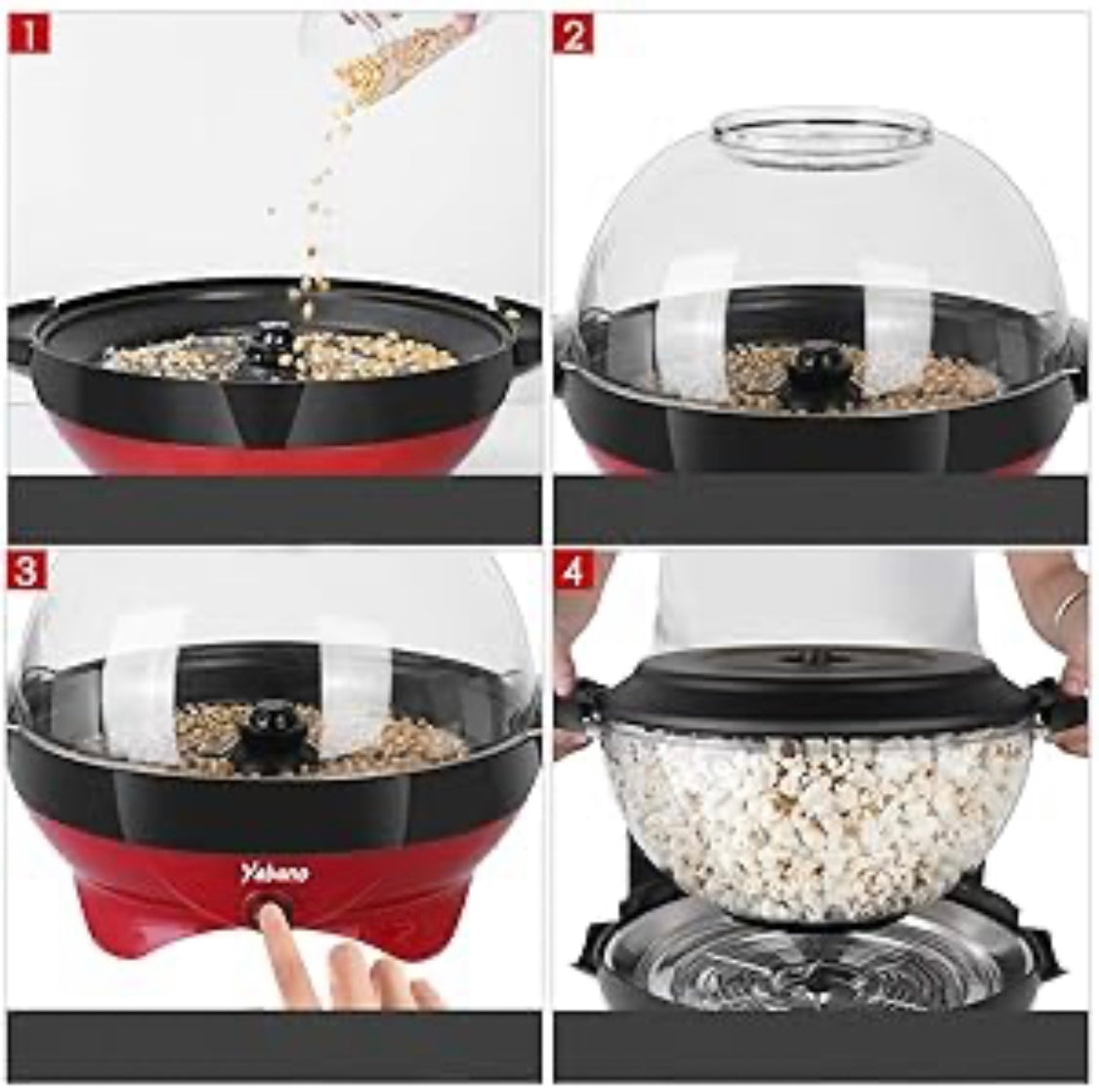 Yabano 6 Quart Popcorn Maker Machine RH-906 Nonstick Plate Automatic Stirring (BLACK)( RED)π