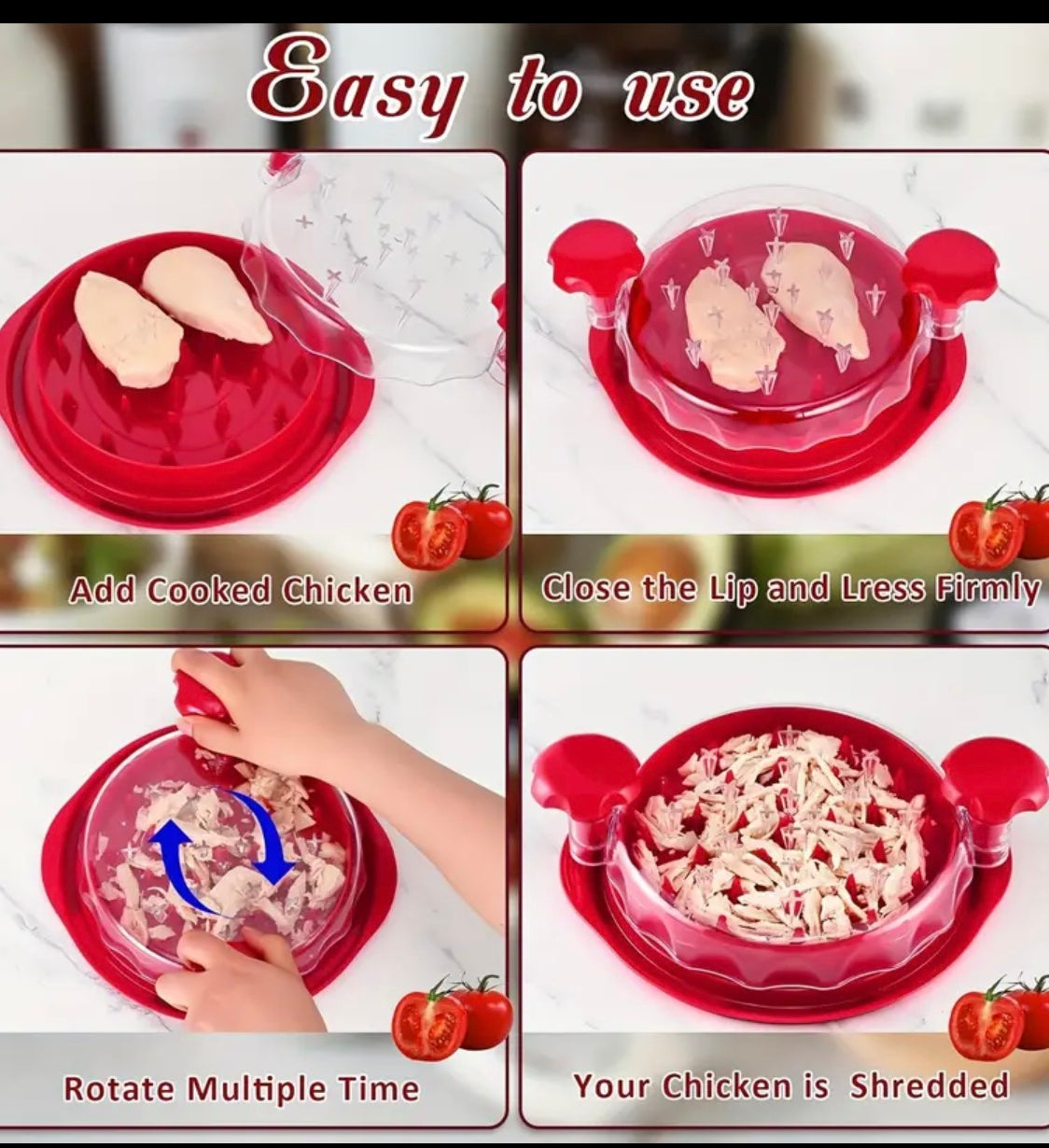 Kitchen chicken shredding tool, Visible meat shredder, Chicken chopper with transparent lid and cleaning brush Non-slip strip Suitable for beef and chicken