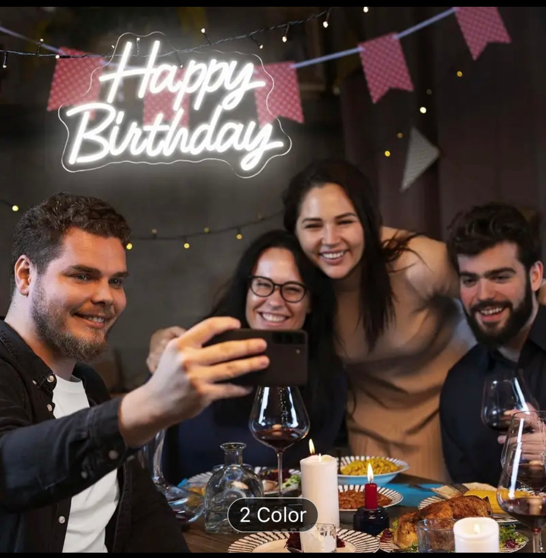 Happy Birthday Vibrant LED Neon Sign - USB Powered, Energy Efficient, Classic Style Acrylic Background Decoration for Home and Celebrations, 16x9.8 in