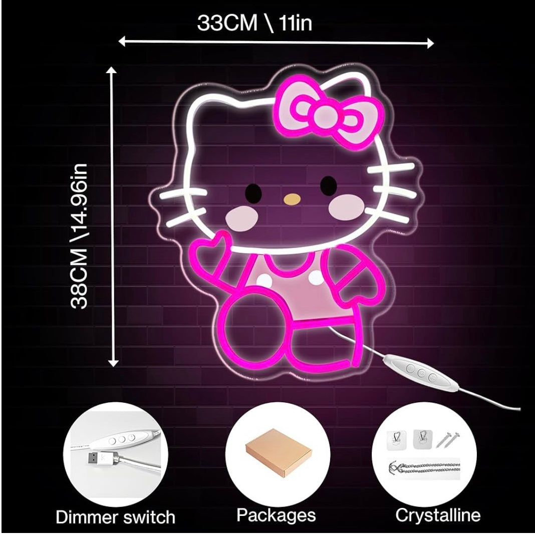 neon sign Hello Kitty for bedroom, living room, Hello Kitty lamp, room decoration, neon lights for anime, cat, neon lights, girls' room, playroom,