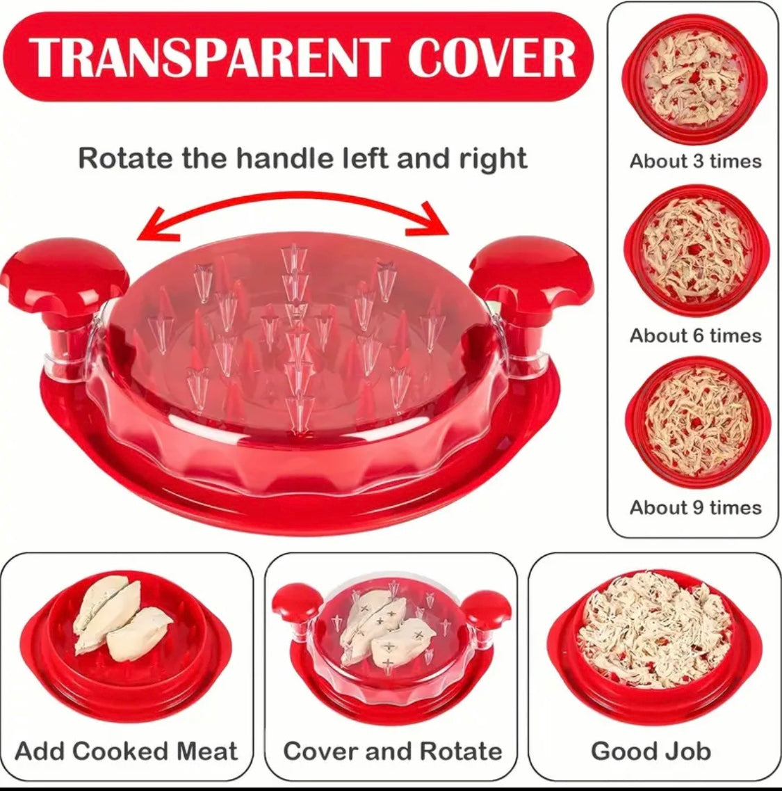 Kitchen chicken shredding tool, Visible meat shredder, Chicken chopper with transparent lid and cleaning brush Non-slip strip Suitable for beef and chicken