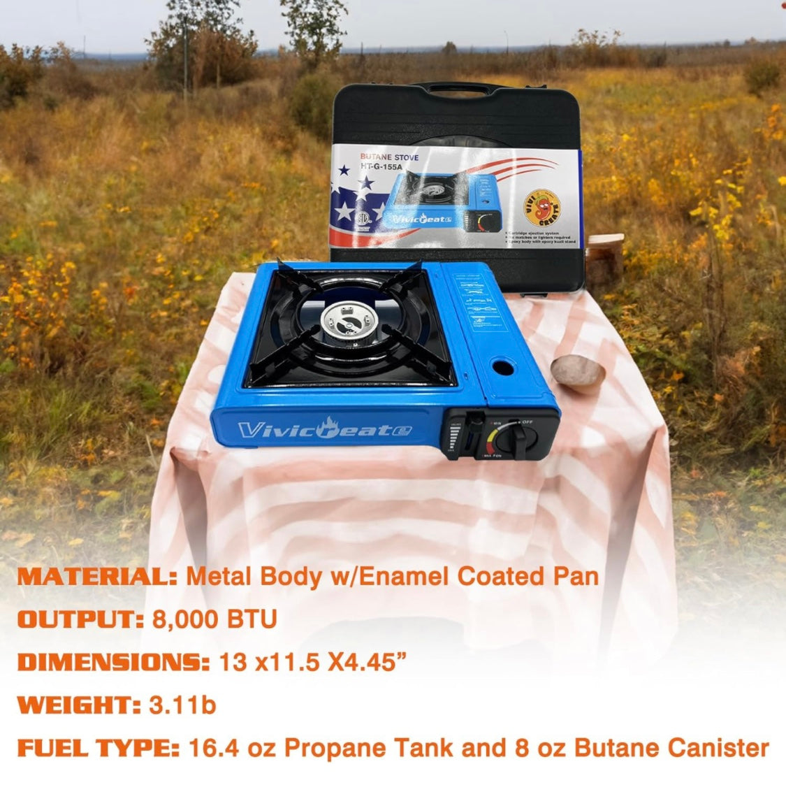Vivicreate 7000 BTU Portable Stove, Camping Stove, Butane Stove, Outdoor Stove, Korean Style BBQ Stove