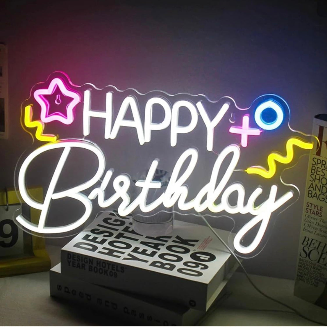 Happy birthday neon lights, custom LED sign, for house party, bright lamp, aesthetic design, wall decoration, surprise art, USB size: 16.9 x 9.8 inche