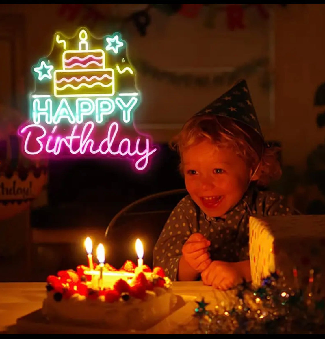 Happy Birthday Neon Sign for Birthday Parties, Colorful Happy Birthday Light Sign, LED Neon Sign with Dimmable Switch for Decoration of