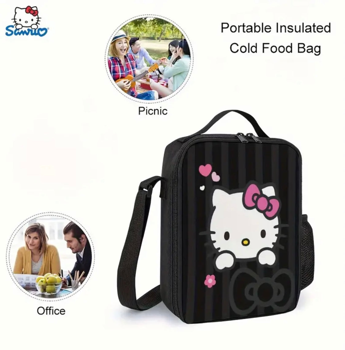 3-piece backpack set, includes backpack, lunch bag, waterproof case for school trips, black color