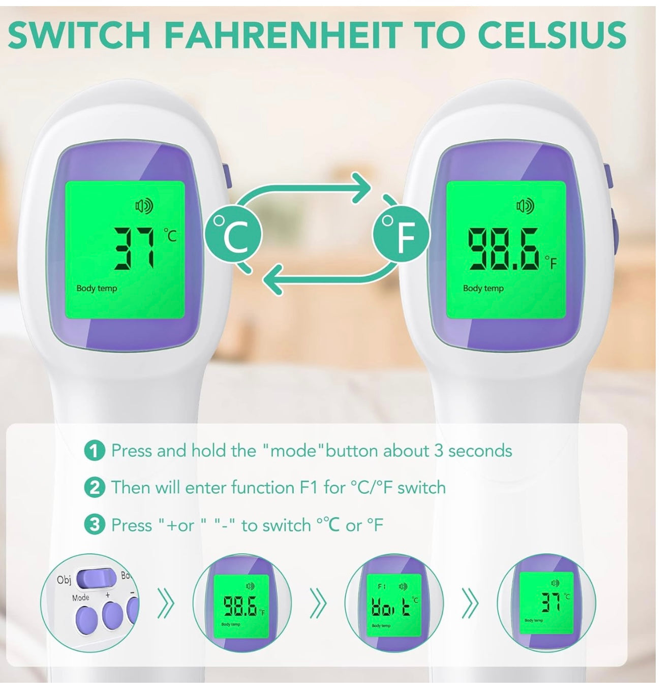 •BUY 1 GET 1 FOR FREE• Thermometer for Adults and Kids Forehead Thermometer for Kids Digital Touchless Thermometer Infrared Forehead Thermometer with 3 in 1 LCD Display Fever Alarm and Memory Function