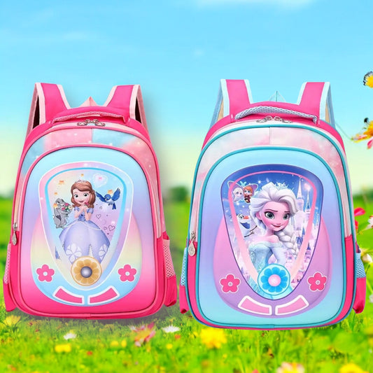 Sophia Pink Backpack - Cartoon and Floral Princess Design, Adjustable Shoulder Straps, Lightweight Polyester