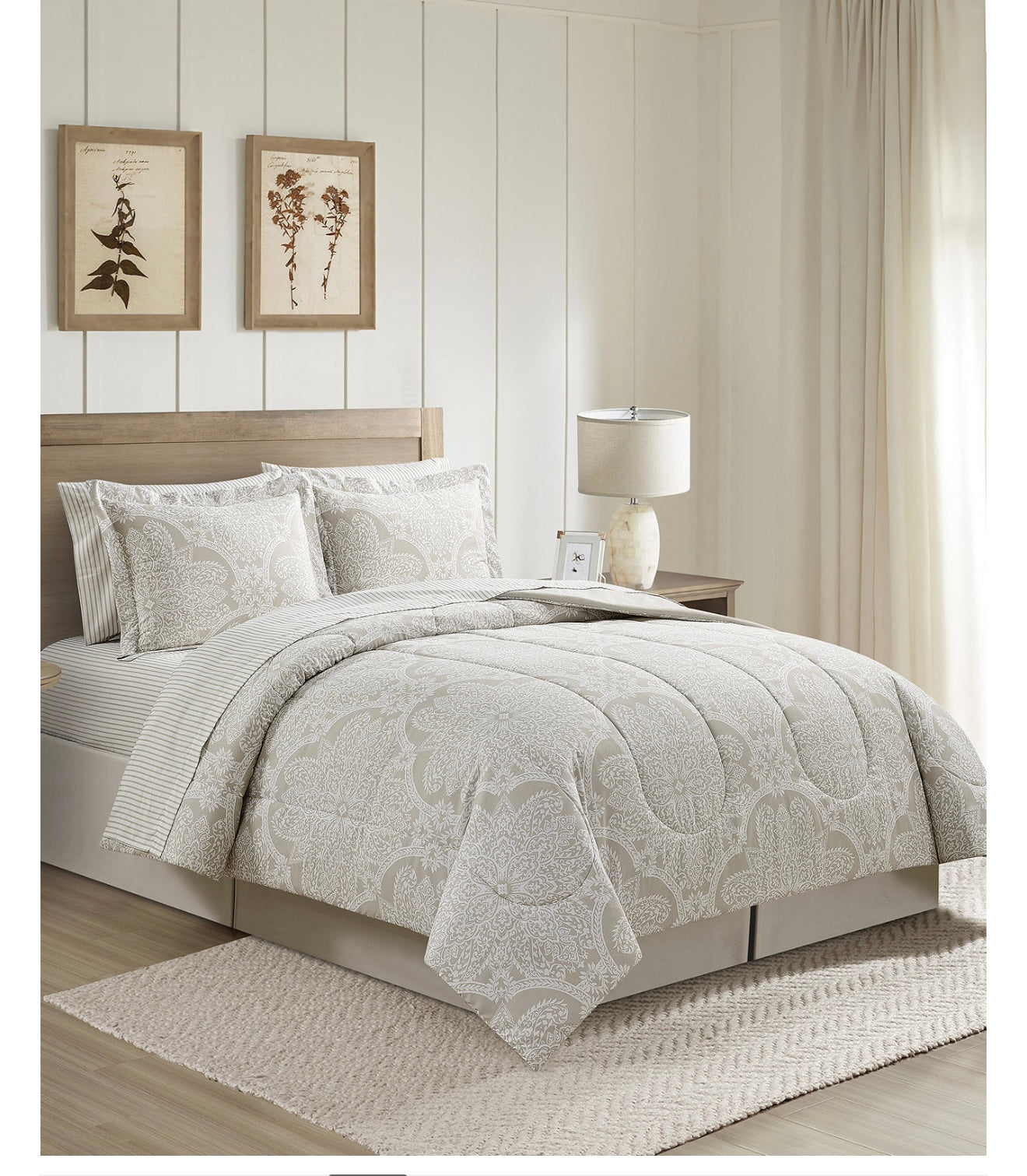 Neutral Damask Comforter set 8pc.