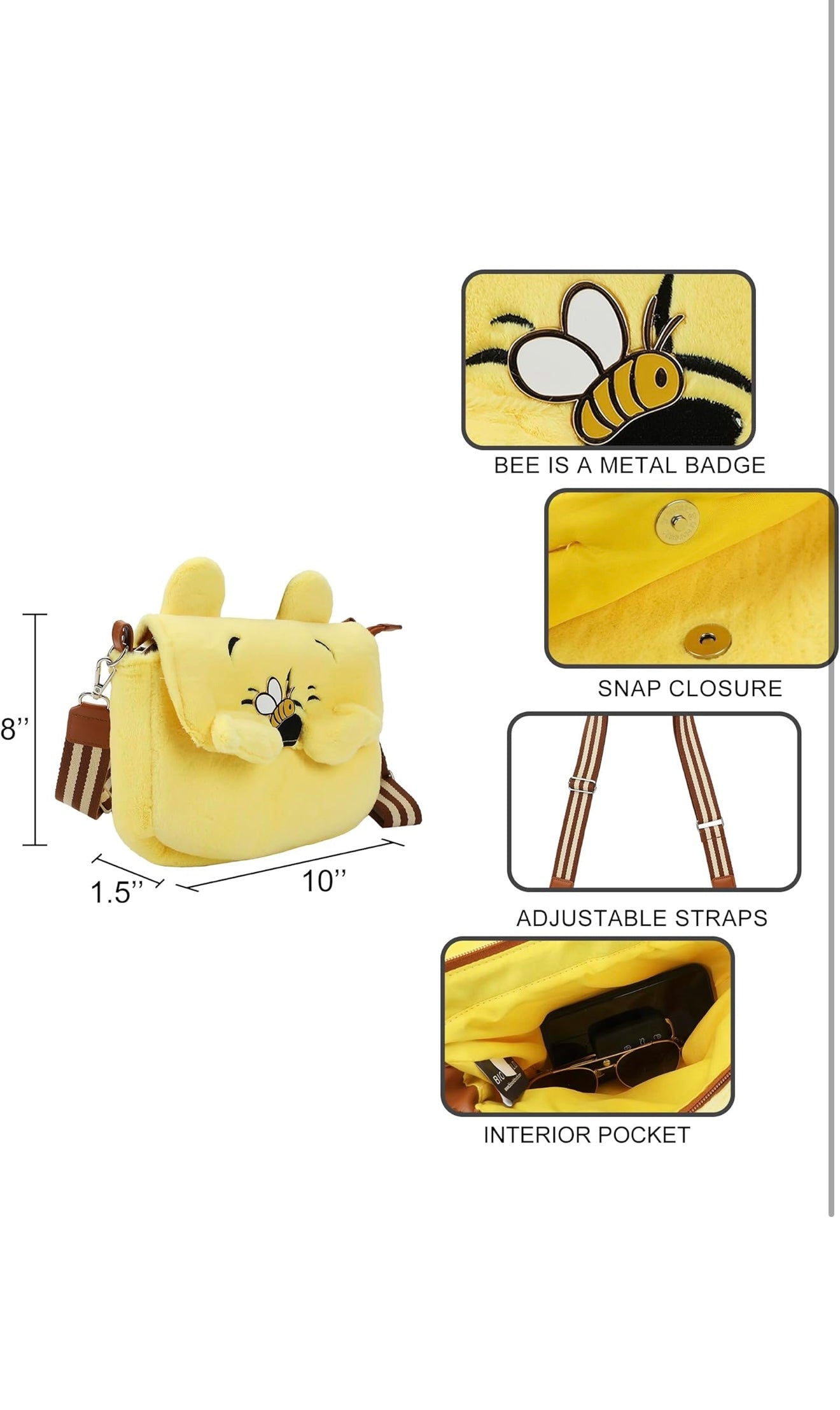 Disney Winnie The Pooh 10 Inch Plush Women's Crossbody Bag ONE SIZE