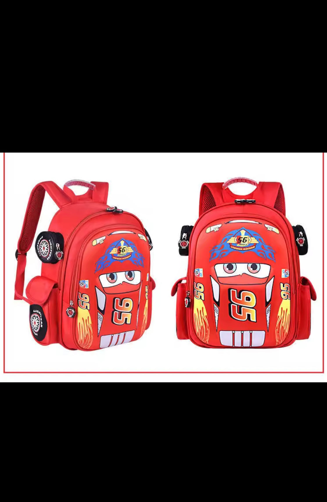 Waterproof children's backpack, truck, car, cartoon, comic, kindergarten, primary school children, children's backpack, Red  Size M
