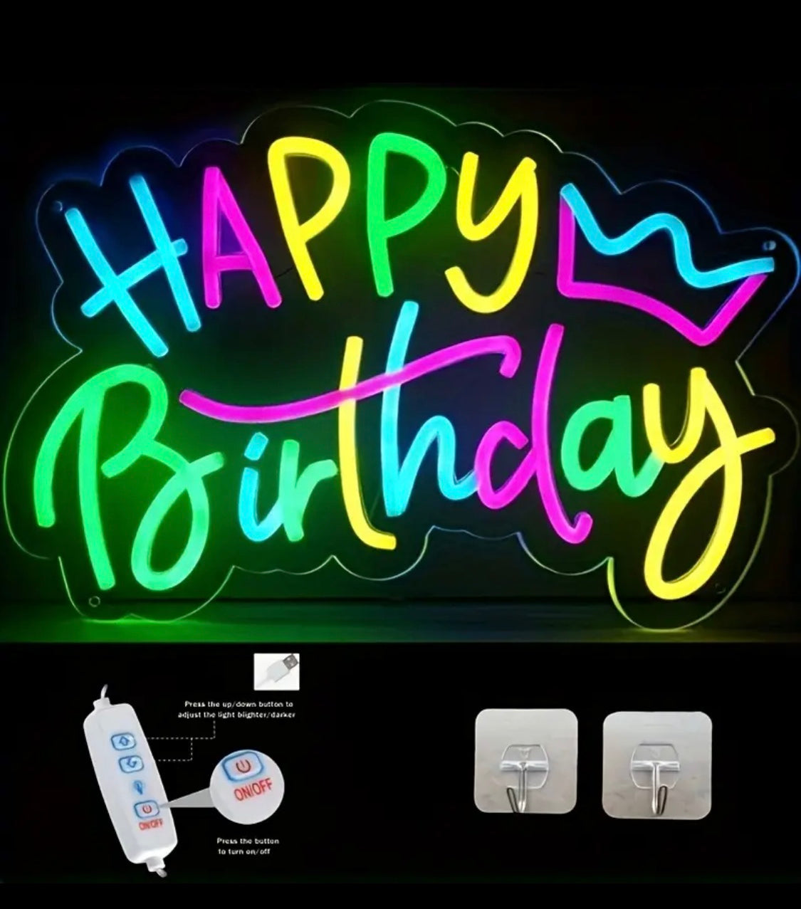 Happy Birthday Neon Sign for Birthday Parties, Colorful Happy Birthday Light Sign, LED Neon Sign with Adjustable Switch for Wall Decoration