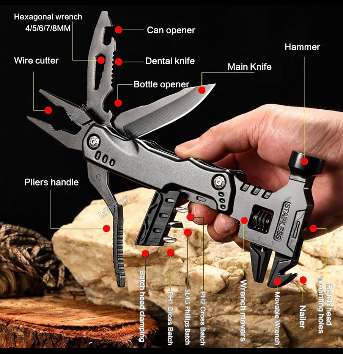 16 in 1— BLACK COLOR  —-Multi Function Wrench Hammer