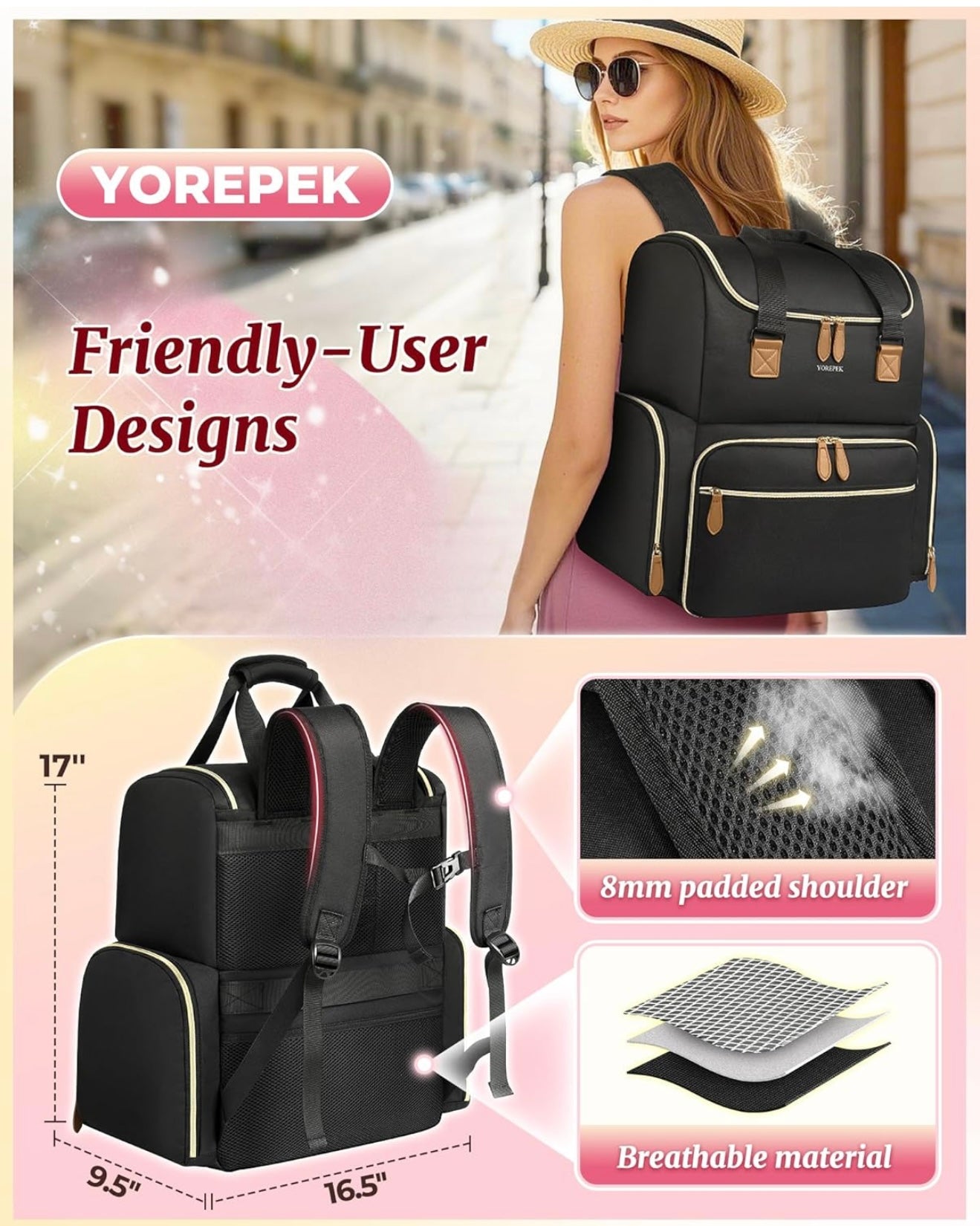 YOREPEK Extra Large Nail Polish Organizer Case Backpack Holds 96 to 100+ Bottles(15ml/0.5 fl.oz) UV Nail Lamp,Nail Organizers and Storage with 2 Removable Pouches Fits Nail Stuff,Gift for Manicurist