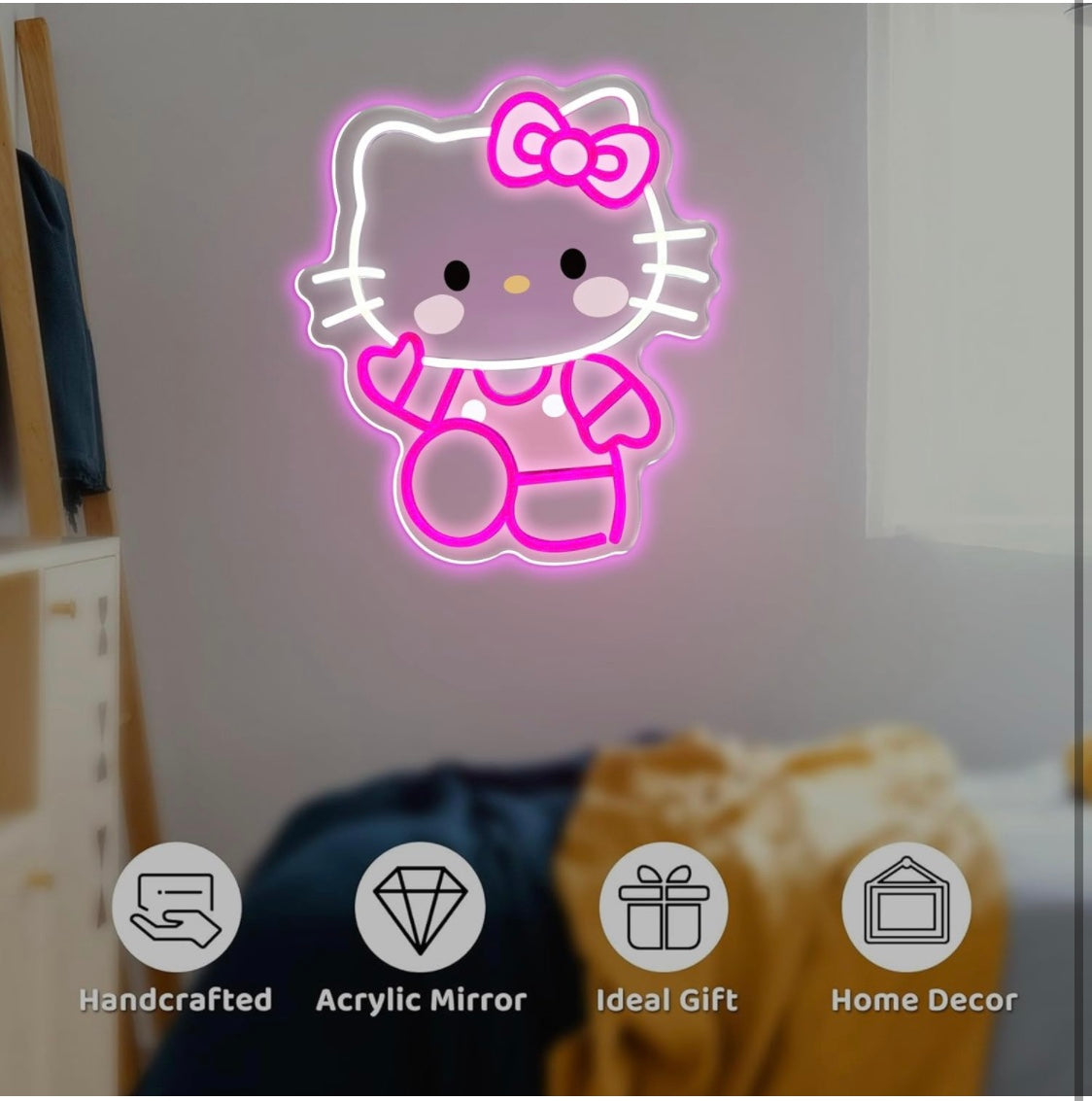 neon sign Hello Kitty for bedroom, living room, Hello Kitty lamp, room decoration, neon lights for anime, cat, neon lights, girls' room, playroom,