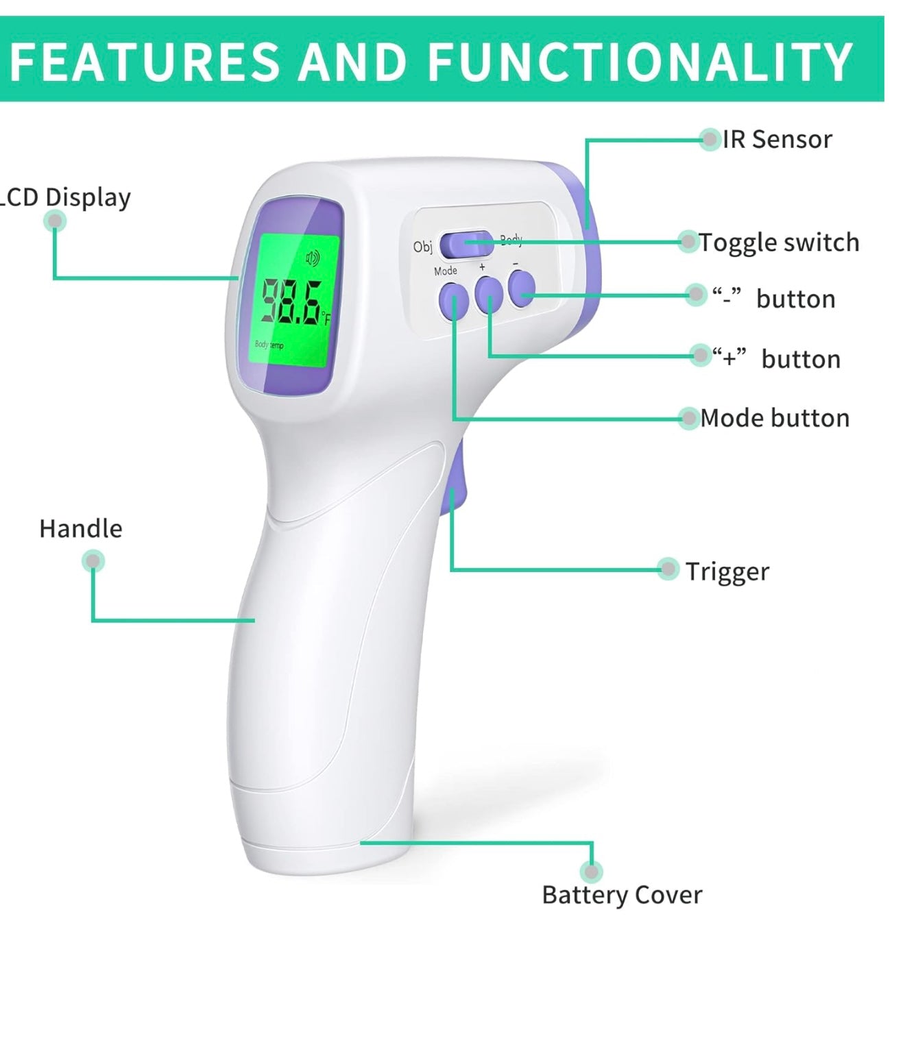 •BUY 1 GET 1 FOR FREE• Thermometer for Adults and Kids Forehead Thermometer for Kids Digital Touchless Thermometer Infrared Forehead Thermometer with 3 in 1 LCD Display Fever Alarm and Memory Function