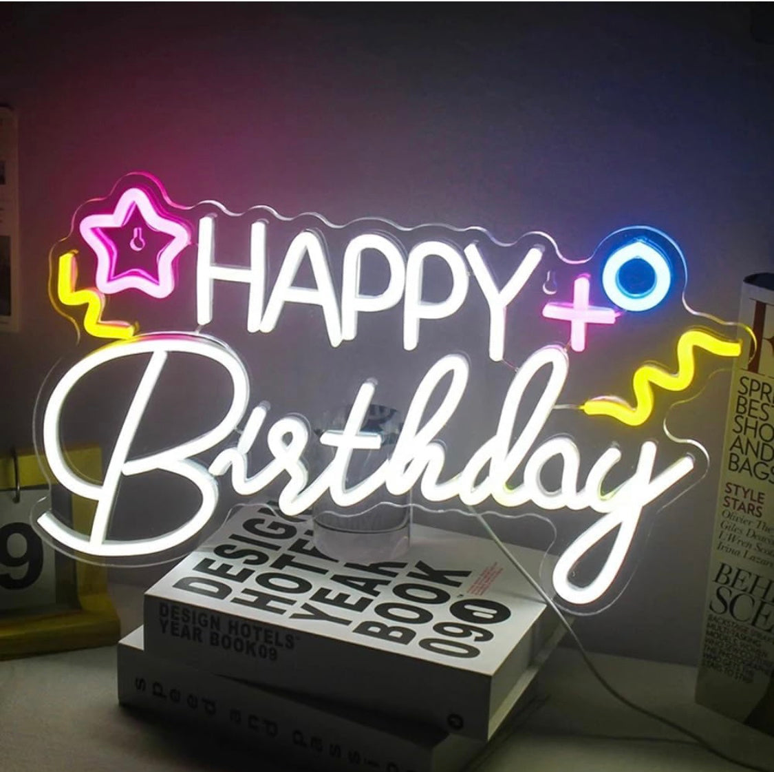 Happy birthday neon lights, custom LED sign, for house party, bright lamp, aesthetic design, wall decoration, surprise art, USB size: 16.9 x 9.8 inche