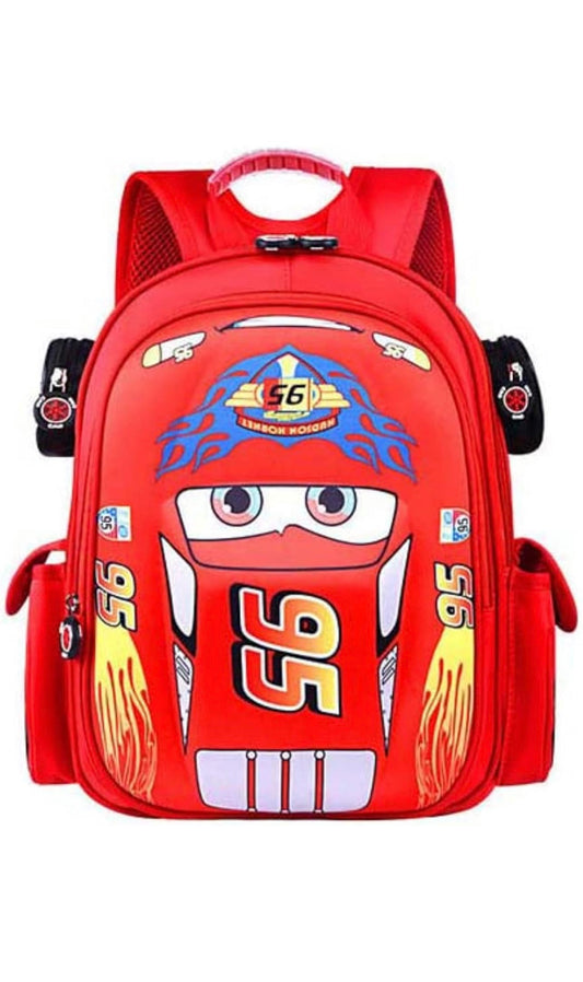 Waterproof children's backpack, truck, car, cartoon, comic, kindergarten, primary school children, children's backpack, Red  Size M