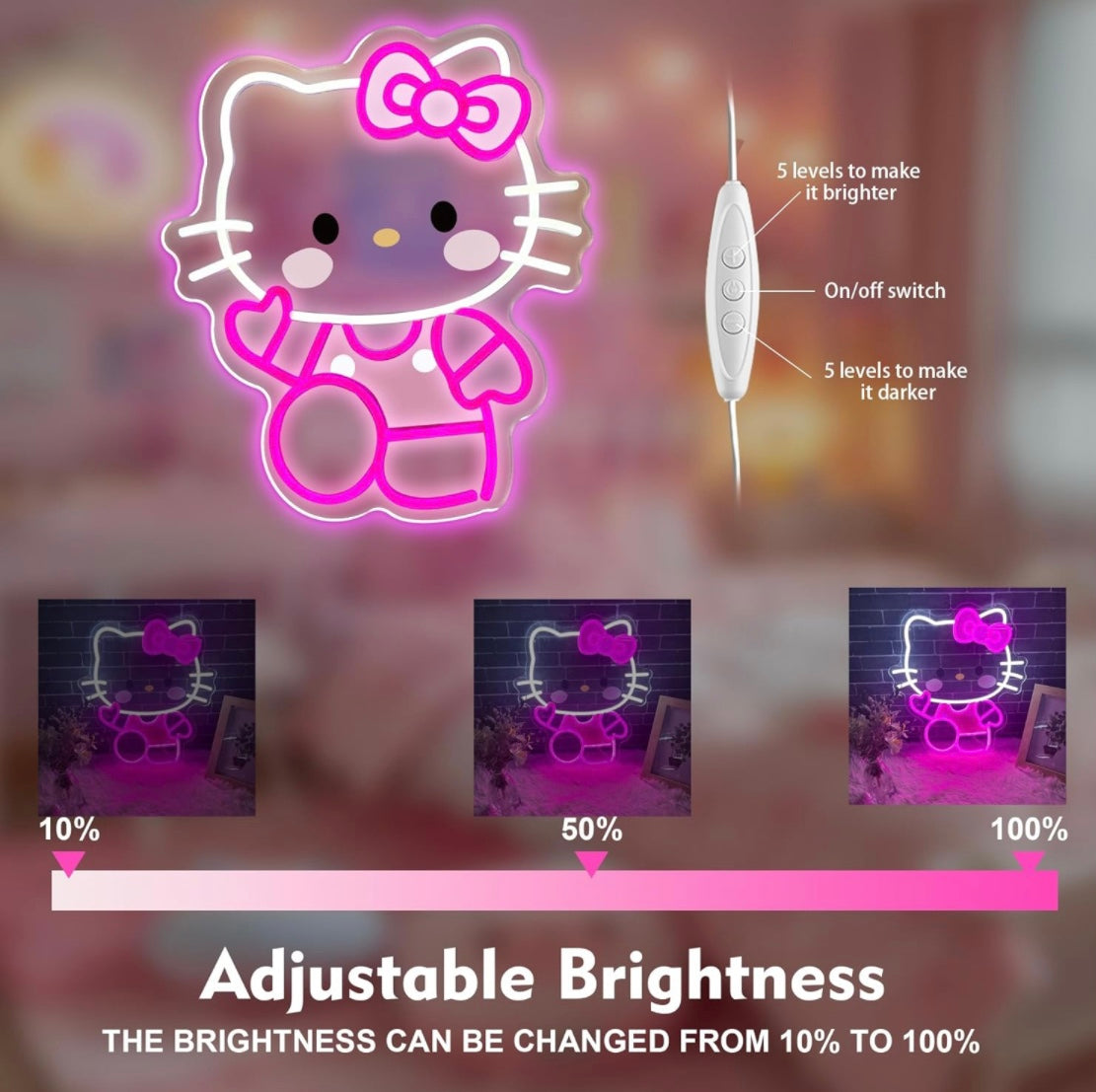 neon sign Hello Kitty for bedroom, living room, Hello Kitty lamp, room decoration, neon lights for anime, cat, neon lights, girls' room, playroom,