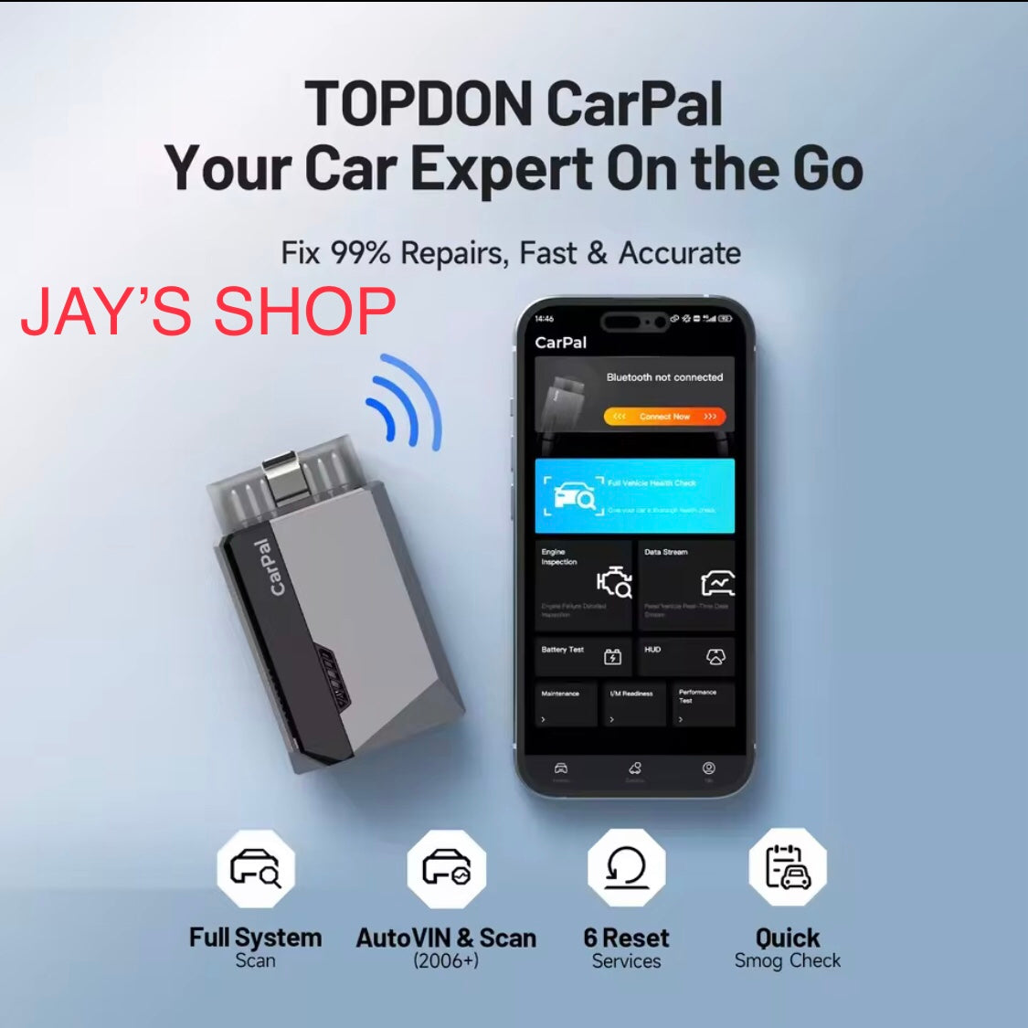 TOPDON Carpal OBD2 Bluetooth scanner - Car scanner, diagnostic tool for all systems for iOS and Android, vehicle status monitoring, 6 maintenance serv
