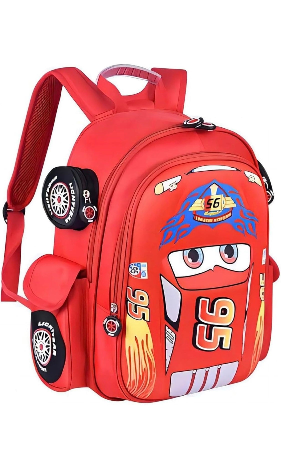 Waterproof children's backpack, truck, car, cartoon, comic, kindergarten, primary school children, children's backpack, Red  Size M