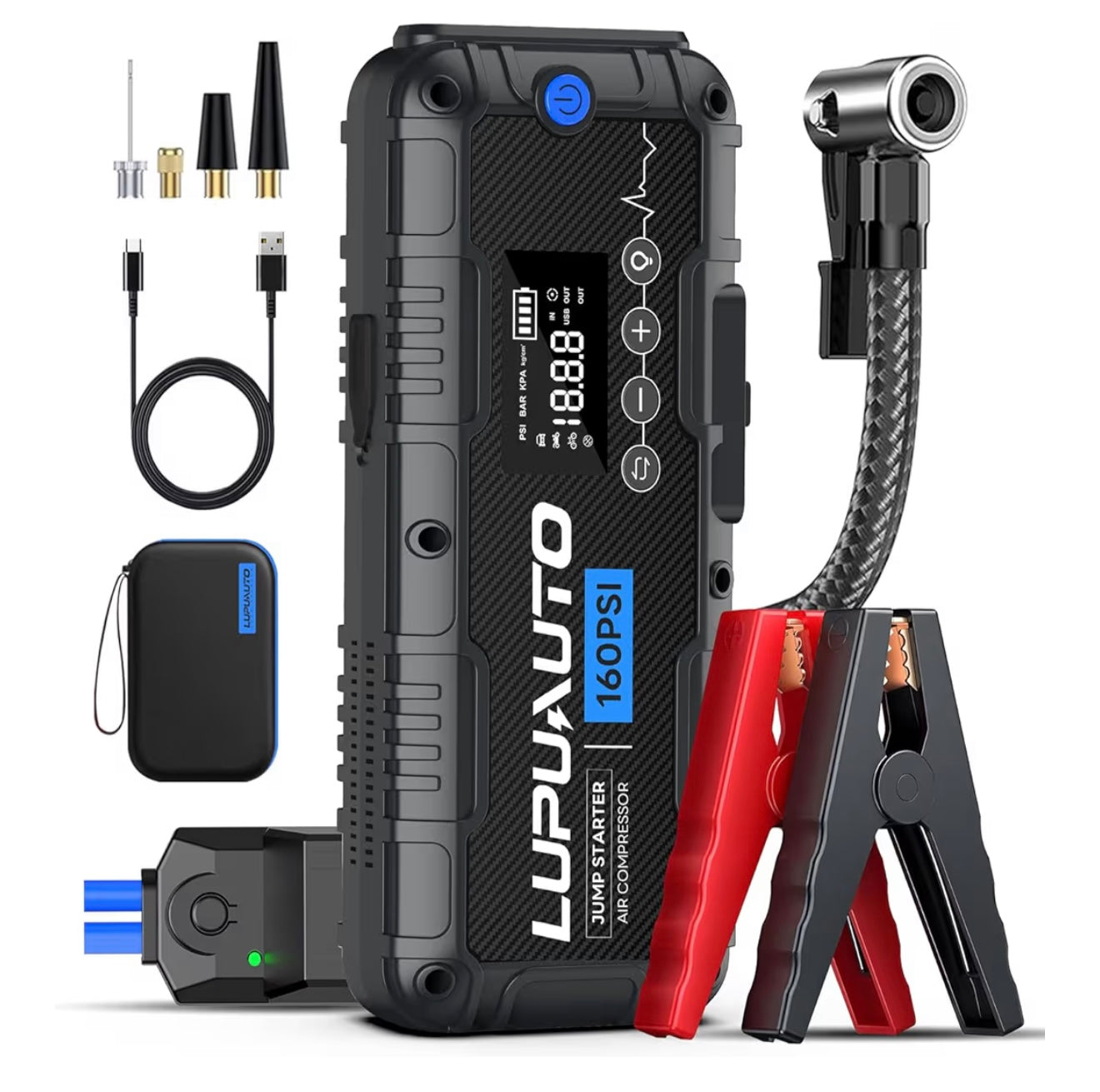 4000A Car Jump Starter with 160PSI Air Compressor, 12V Car Charging Battery Booster Pack (10L Gas/8.5L Diesel), Portable Jump Starter Power Pack with LED Display, 500LM Lights