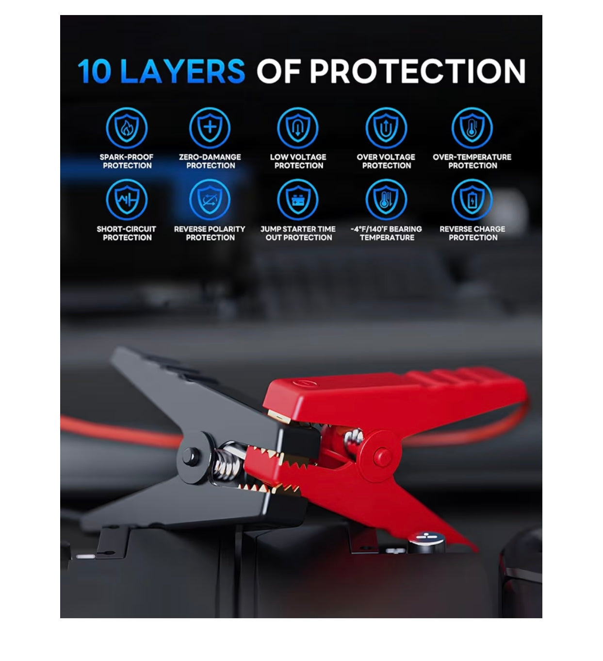 4000A Car Jump Starter with 160PSI Air Compressor, 12V Car Charging Battery Booster Pack (10L Gas/8.5L Diesel), Portable Jump Starter Power Pack with LED Display, 500LM Lights