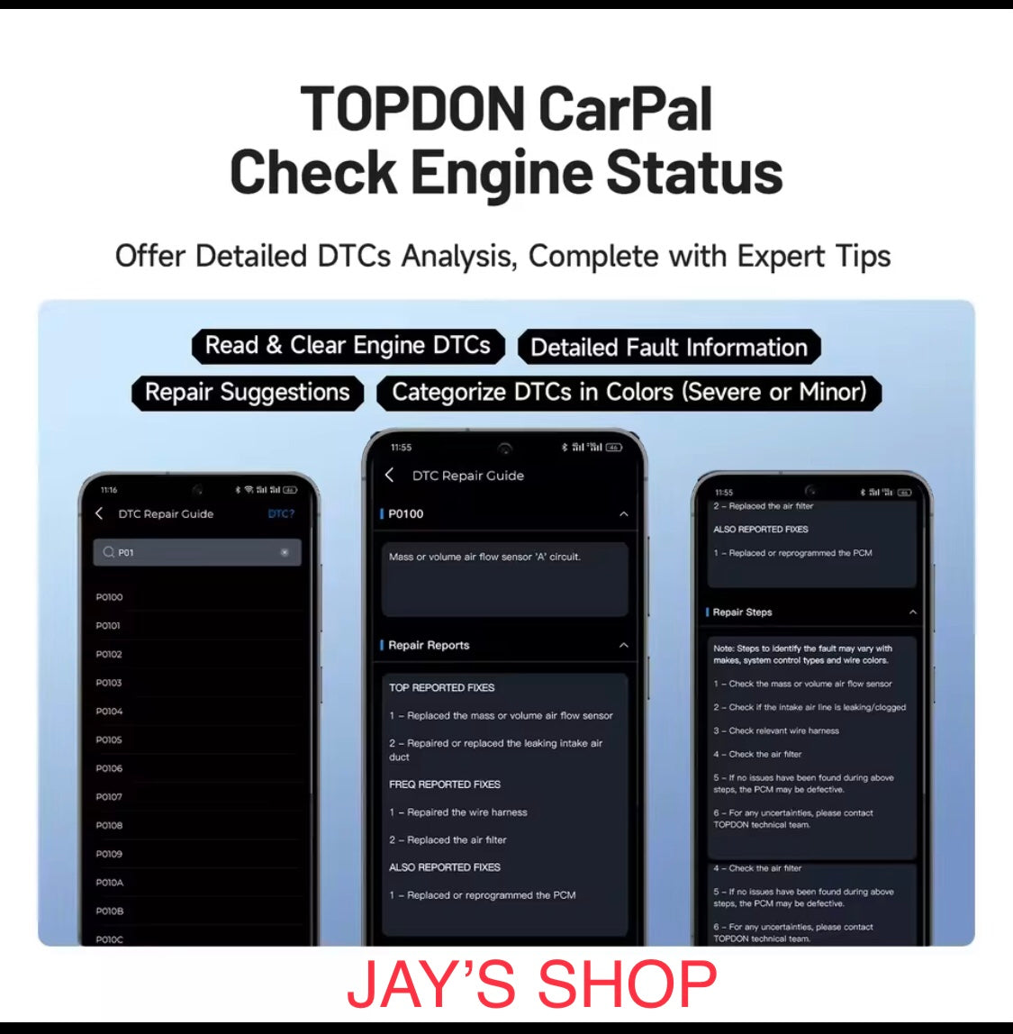 TOPDON Carpal OBD2 Bluetooth scanner - Car scanner, diagnostic tool for all systems for iOS and Android, vehicle status monitoring, 6 maintenance serv