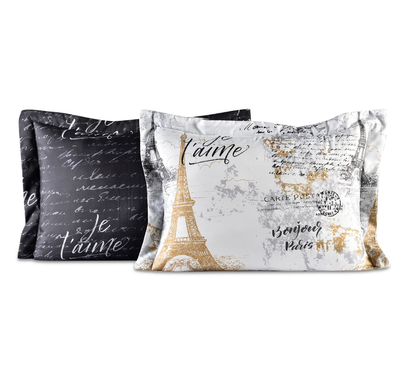 Fairfield Paris Queen Bedding Comforter Set Black and White Reversible 8 Piece Bed in a Bag Eiffel Tower Gold Design