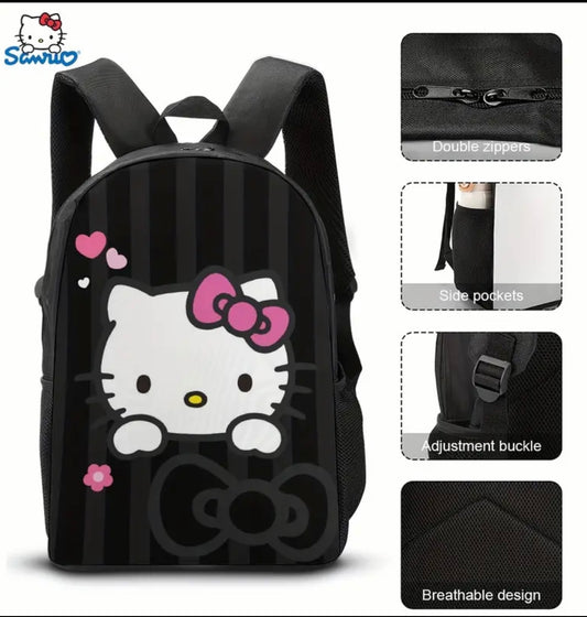 3-piece backpack set, includes backpack, lunch bag, waterproof case for school trips, black color