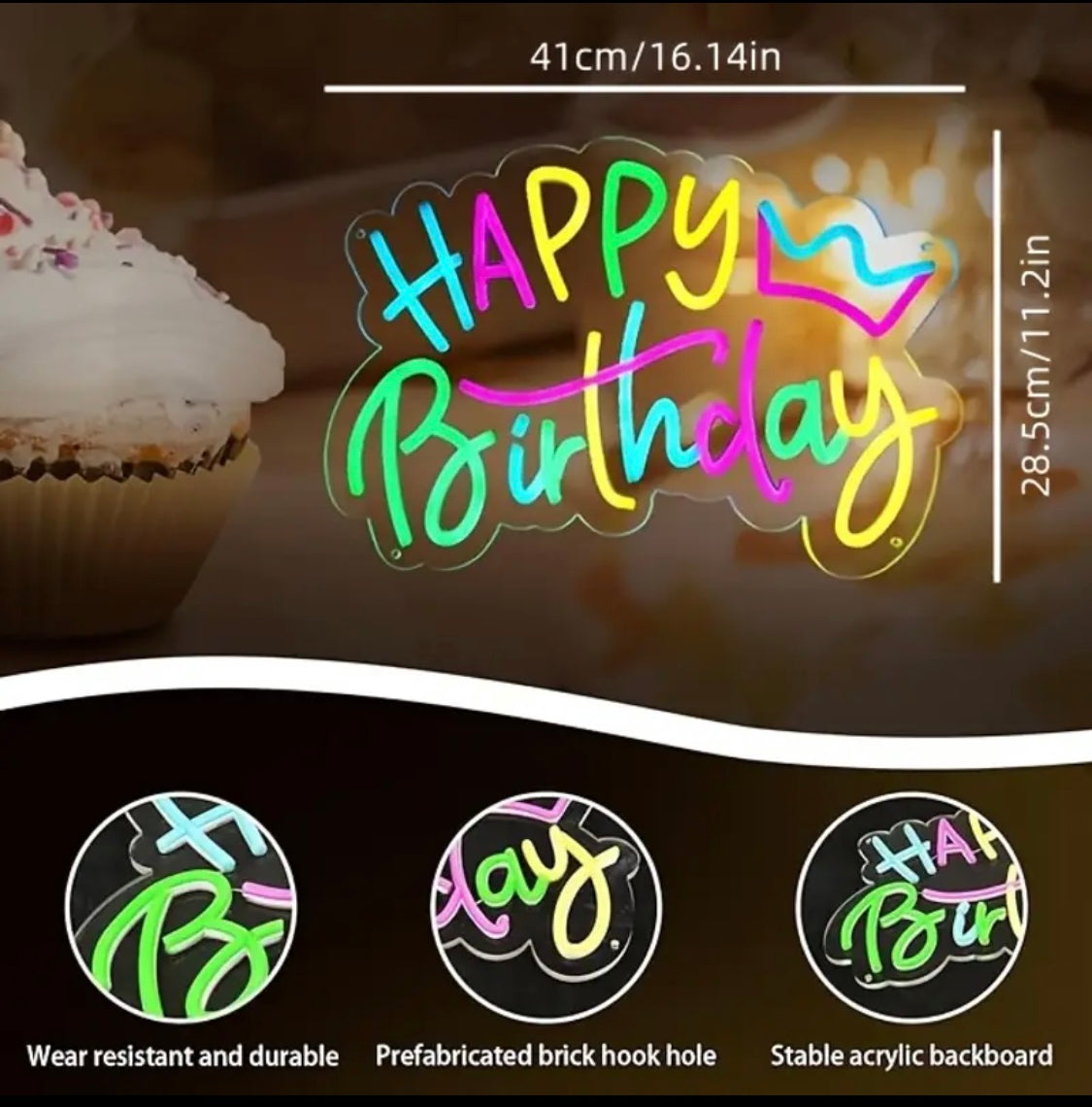 Happy Birthday Neon Sign for Birthday Parties, Colorful Happy Birthday Light Sign, LED Neon Sign with Adjustable Switch for Wall Decoration