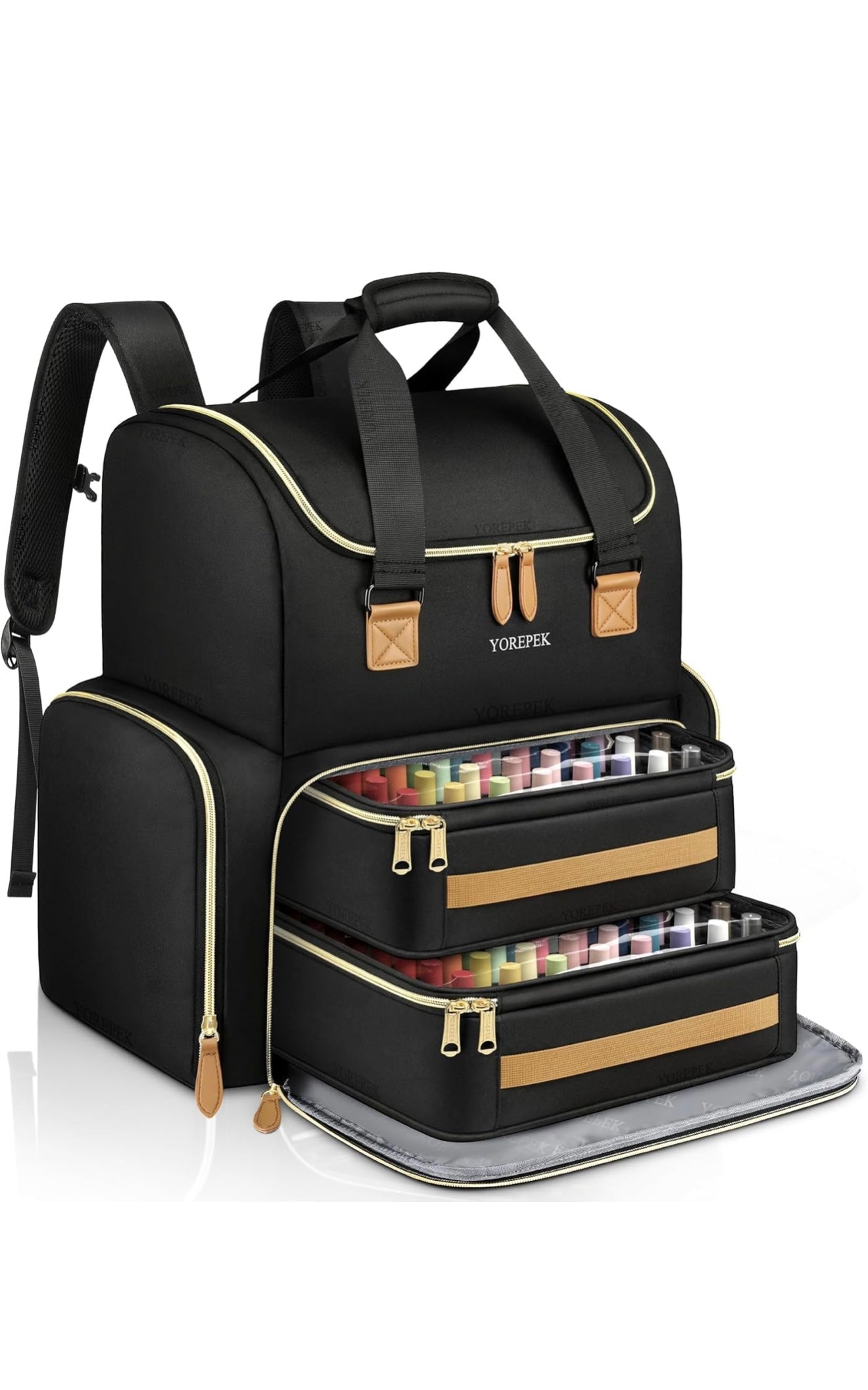 YOREPEK Extra Large Nail Polish Organizer Case Backpack Holds 96 to 100+ Bottles(15ml/0.5 fl.oz) UV Nail Lamp,Nail Organizers and Storage with 2 Removable Pouches Fits Nail Stuff,Gift for Manicurist