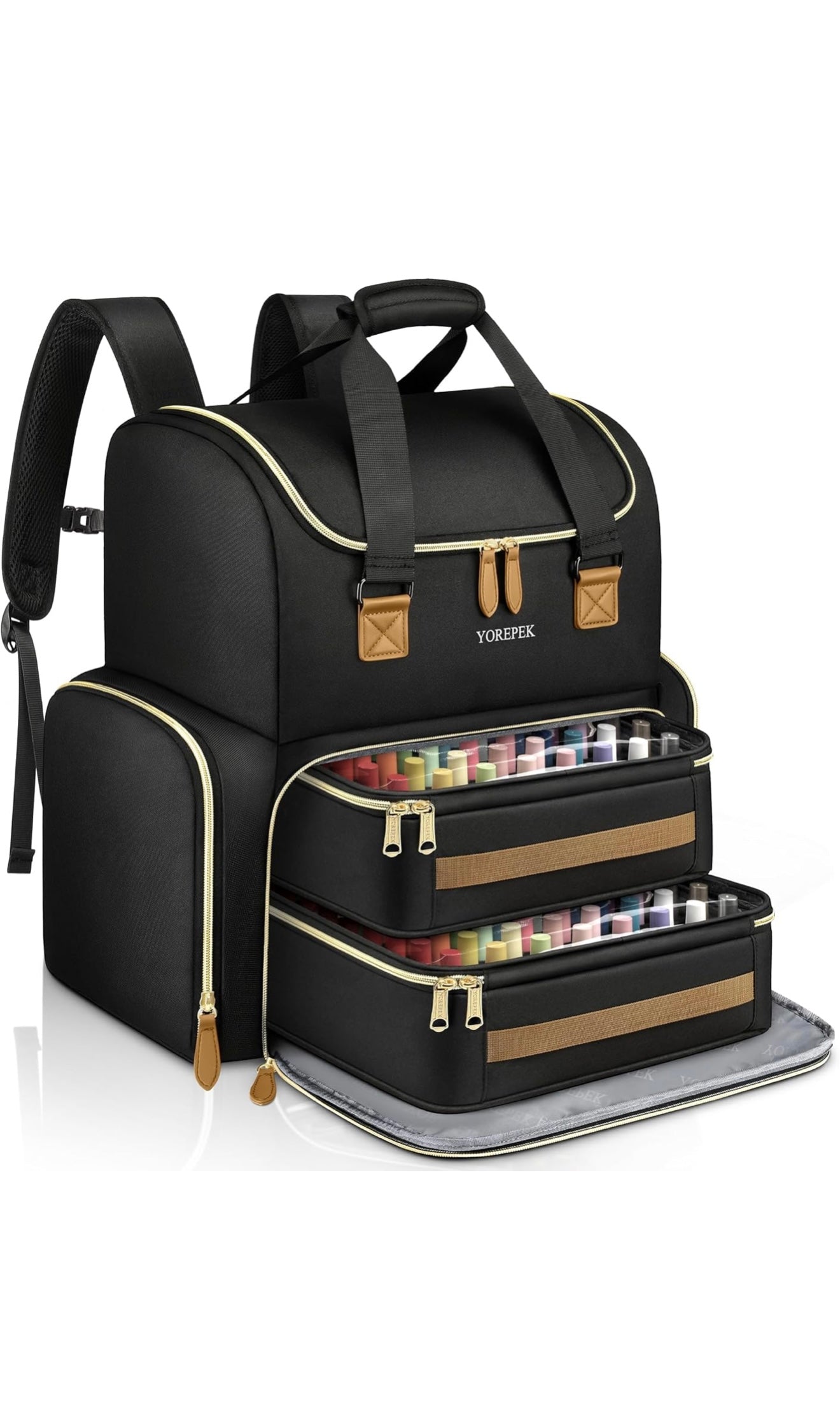 YOREPEK Extra Large Nail Polish Organizer Case Backpack Holds 96 to 100+ Bottles(15ml/0.5 fl.oz) UV Nail Lamp,Nail Organizers and Storage with 2 Removable Pouches Fits Nail Stuff,Gift for Manicurist