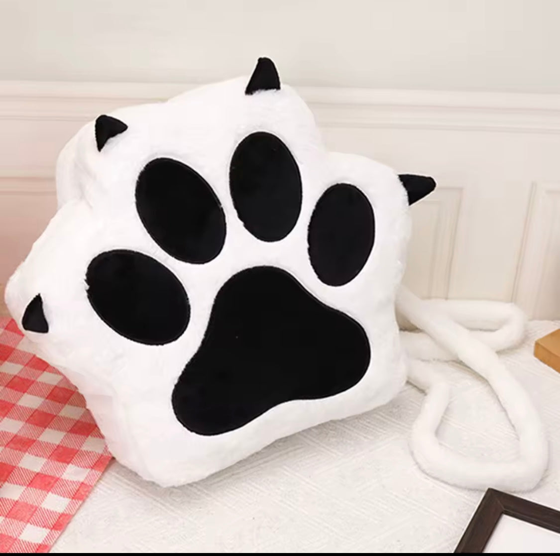 small Cute Kawaii cat paw backpack, plush individual shoulder bag, large capacity crossbody bag, bag and purse for women, Black