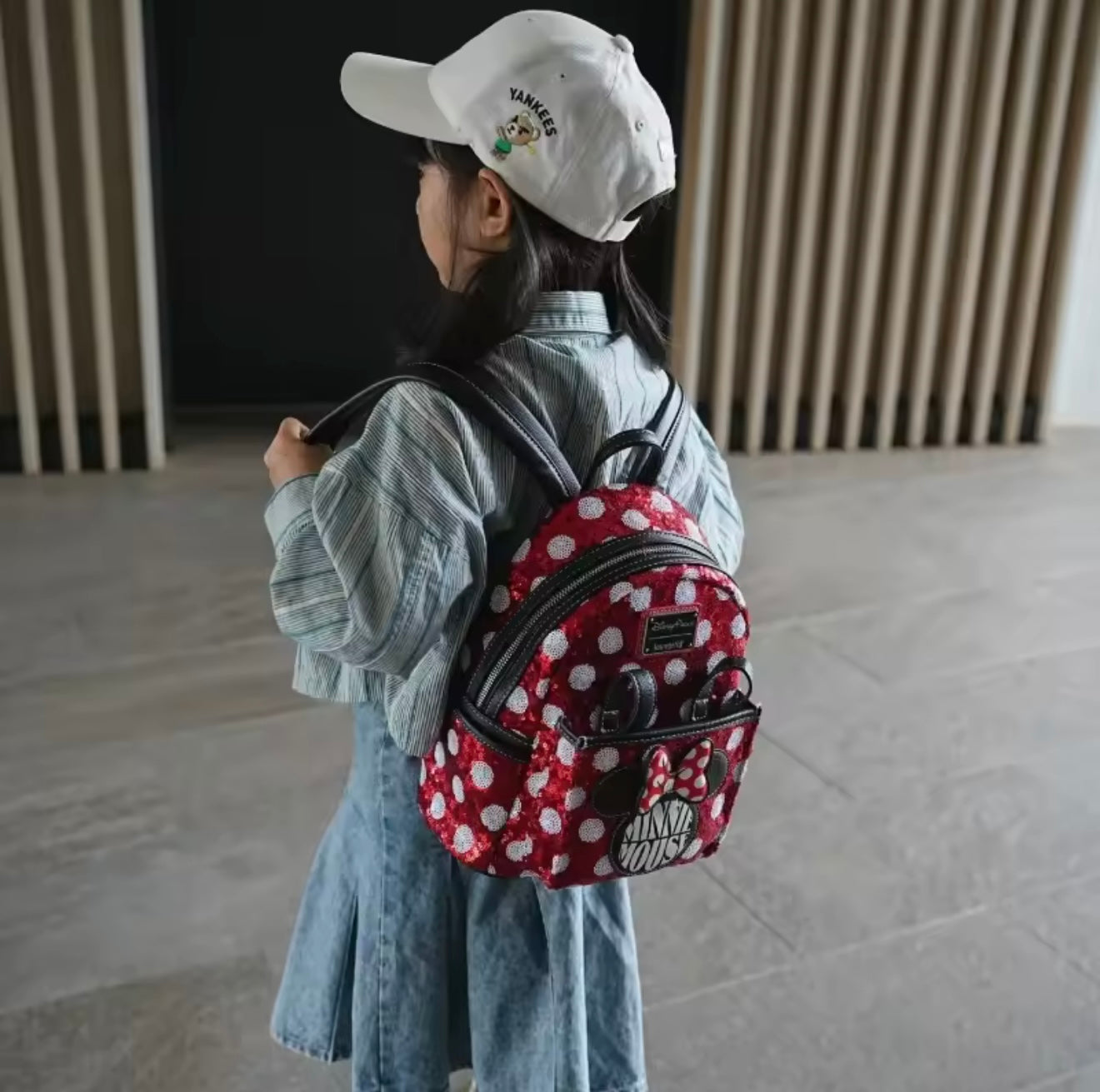 2026 New cute red Minnie backpack, cute cartoon backpack, glitter backpack, travel bag, gift for girl