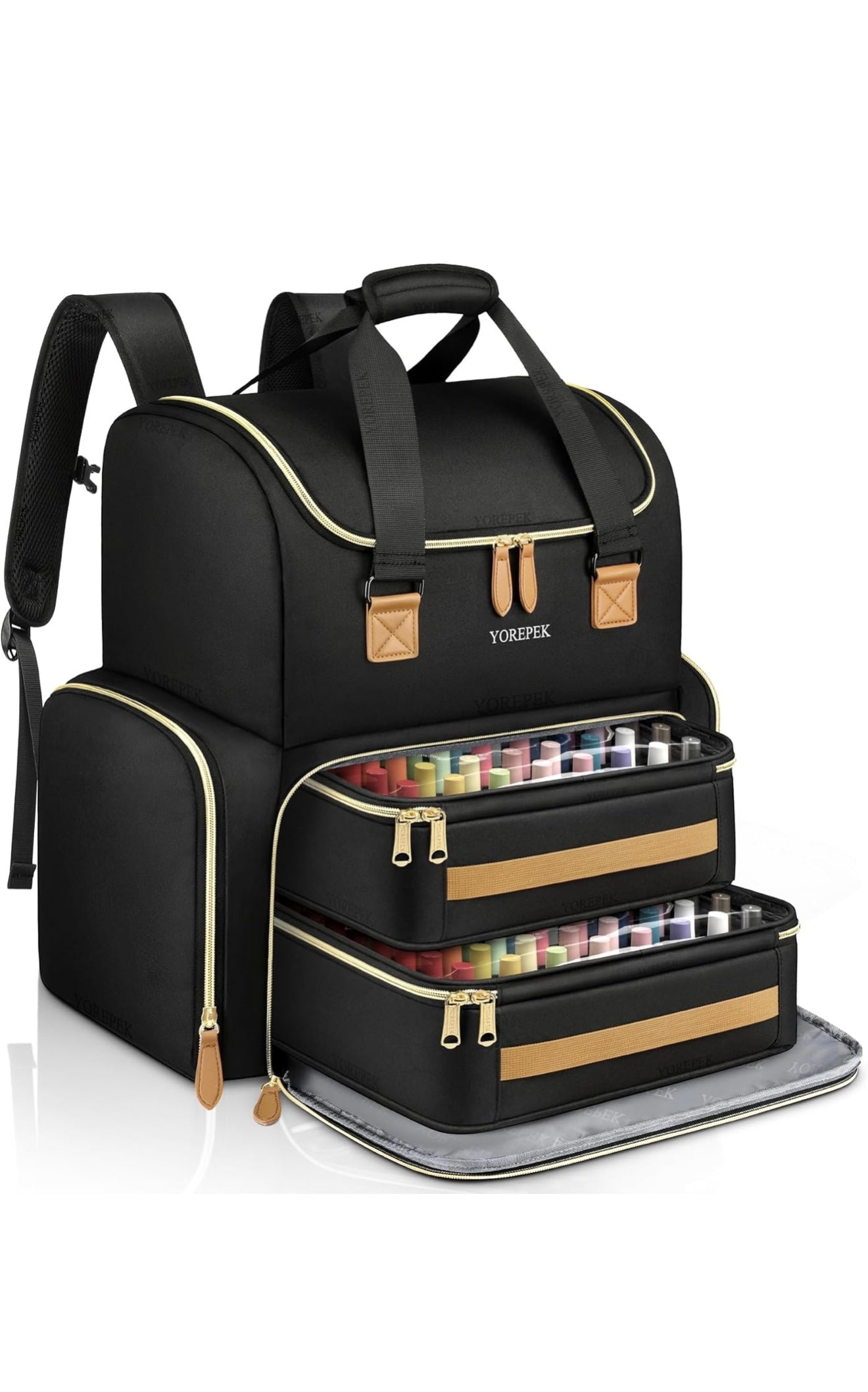 YOREPEK Extra Large Nail Polish Organizer Case Backpack Holds 96 to 100+ Bottles(15ml/0.5 fl.oz) UV Nail Lamp,Nail Organizers and Storage with 2 Removable Pouches Fits Nail Stuff,Gift for Manicurist