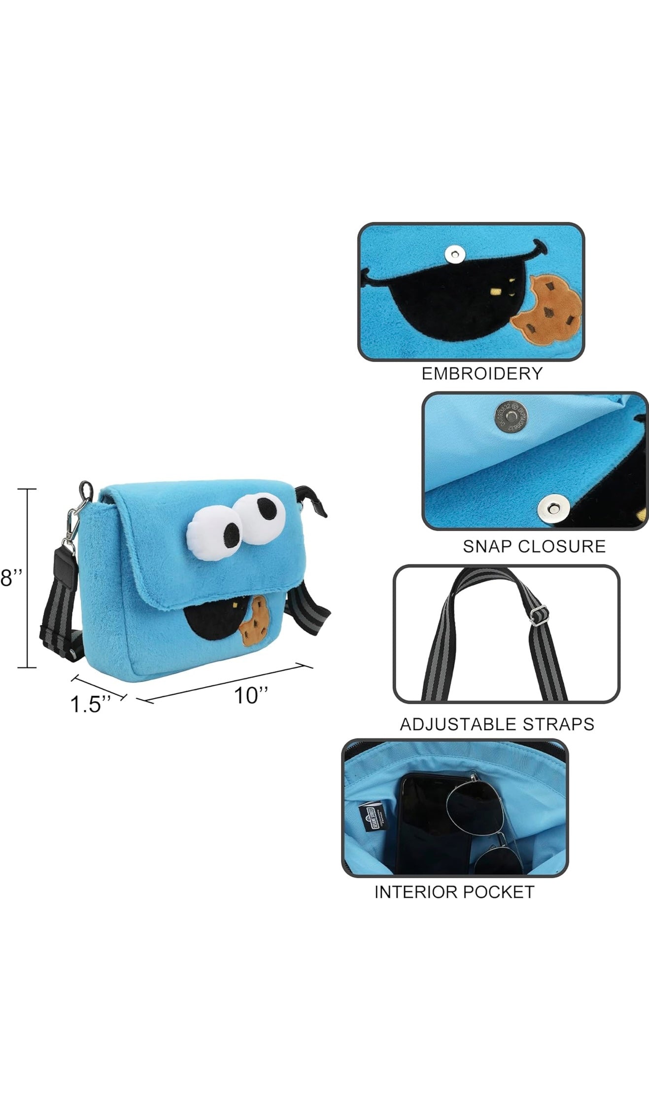 Sesame Street Cookie Monster 26 CM Plush Women's Crossbody Bag ONE SIZE