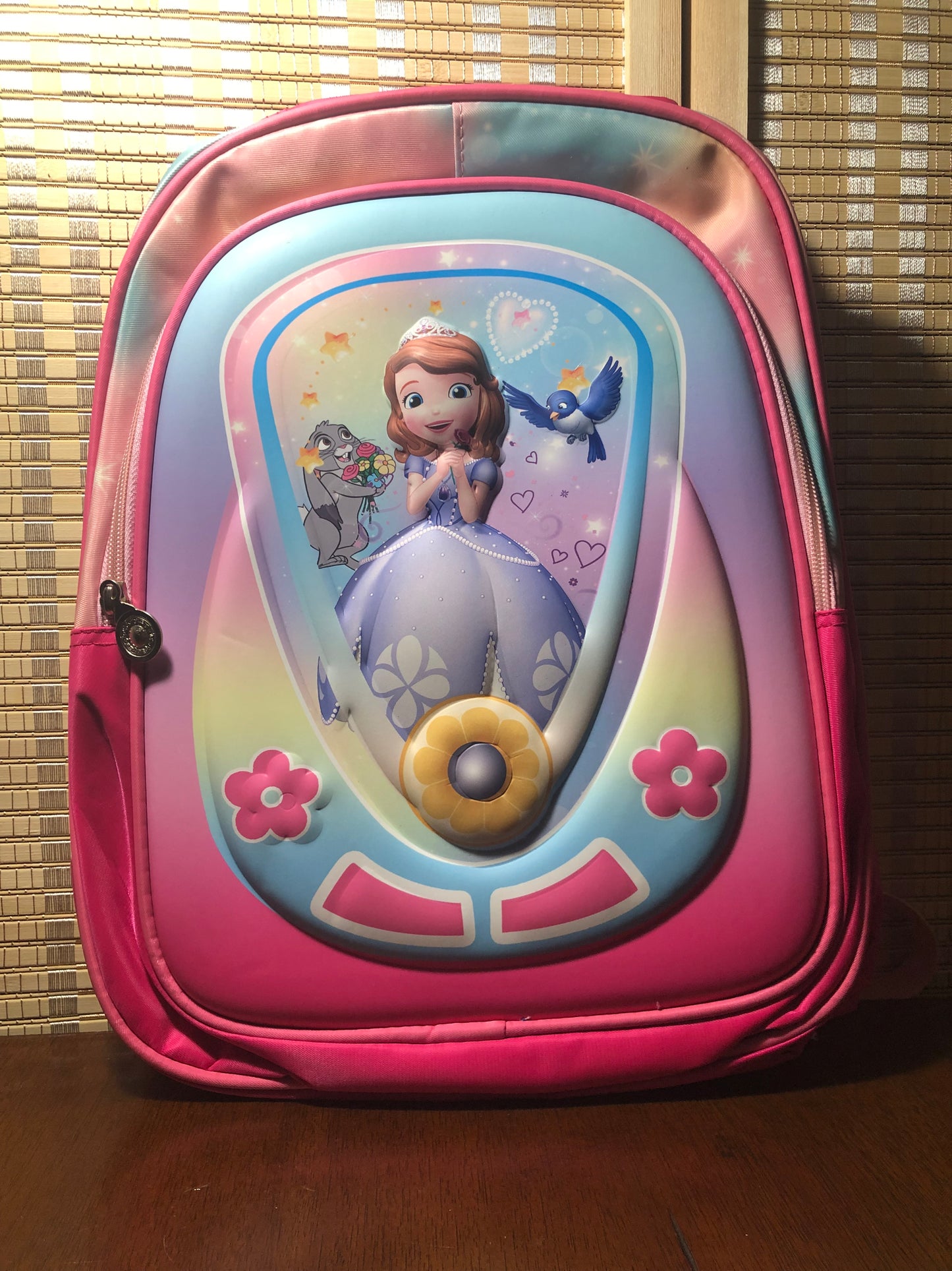 Sophia Pink Backpack - Cartoon and Floral Princess Design, Adjustable Shoulder Straps, Lightweight Polyester