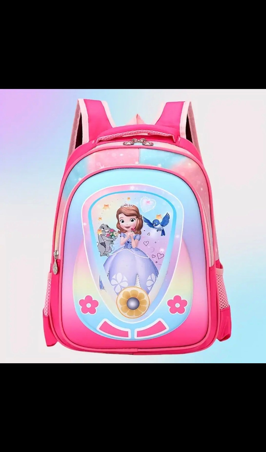 Sophia Pink Backpack - Cartoon and Floral Princess Design, Adjustable Shoulder Straps, Lightweight Polyester