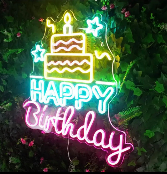 Happy Birthday Neon Sign for Birthday Parties, Colorful Happy Birthday Light Sign, LED Neon Sign with Dimmable Switch for Decoration of