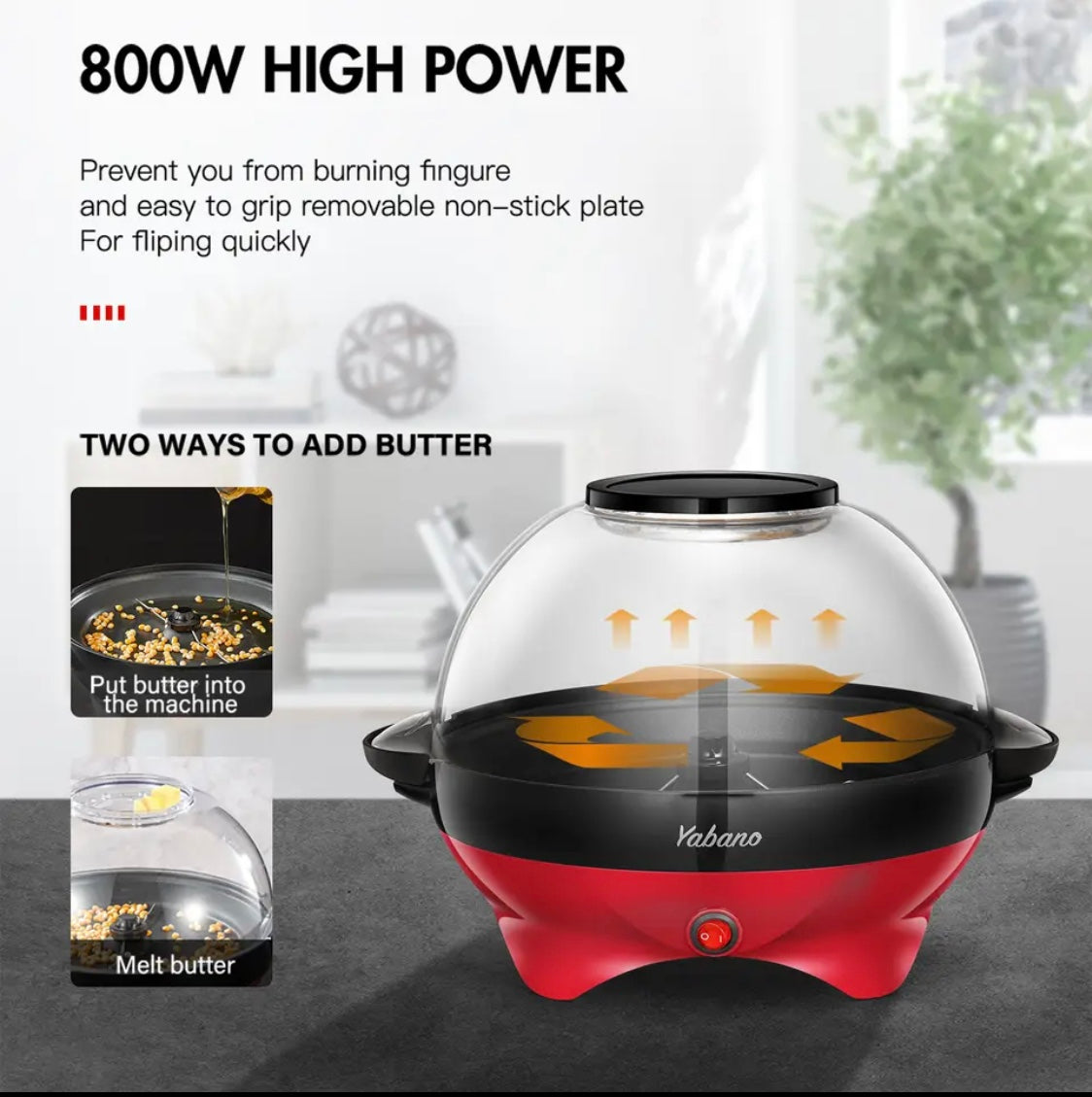 Yabano 6 Quart Popcorn Maker Machine RH-906 Nonstick Plate Automatic Stirring  (BLACK)( RED)👈
