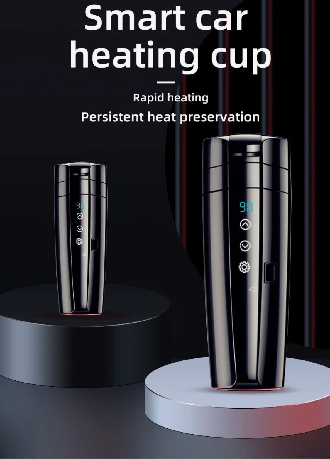 Thermal stainless steel tumbl12 V/24 V, 13.5 fl oz stainless steel heating mug, smart temperature control travel mug, electric kettle for coffee, tea,