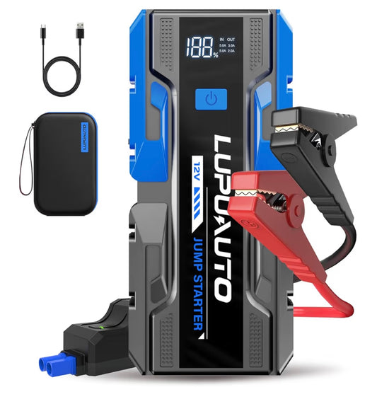 3000A Jump Starter, 12V Portable Battery Charger, Auto Battery Booster 6000mAh Jump Pack with Smart Jumper Clamps for Up to 9.0L Gas & 7.0L Diesel Engines, Booster Pack with Built-in LED Light