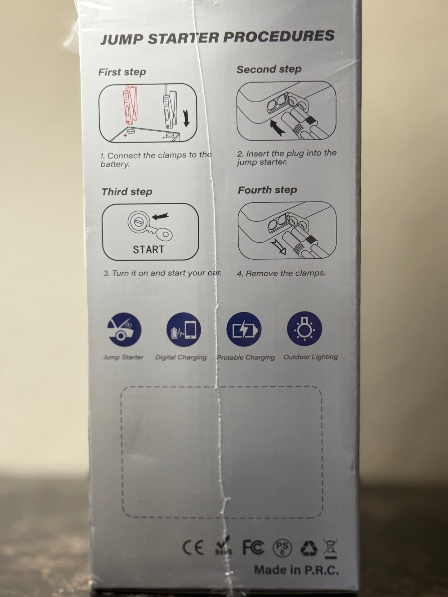 3000A Jump Starter, 12V Portable Battery Charger, Auto Battery Booster 6000mAh Jump Pack with Smart Jumper Clamps for Up to 9.0L Gas & 7.0L Diesel Engines, Booster Pack with Built-in LED Light
